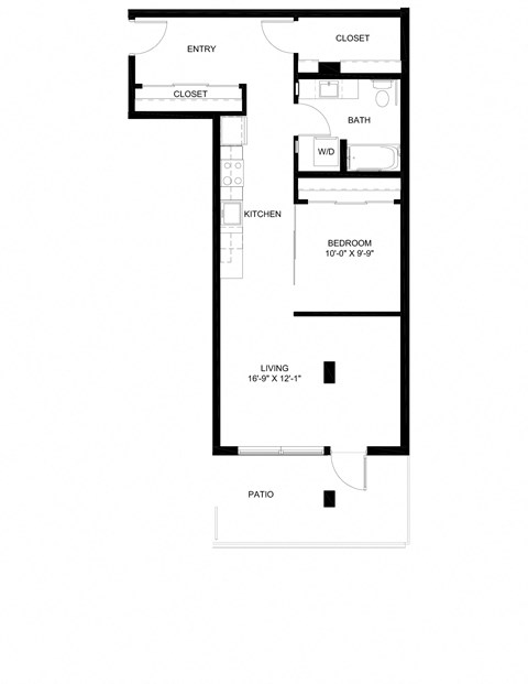 Floor plan for 1 bed, 1 bath, 774 sqft